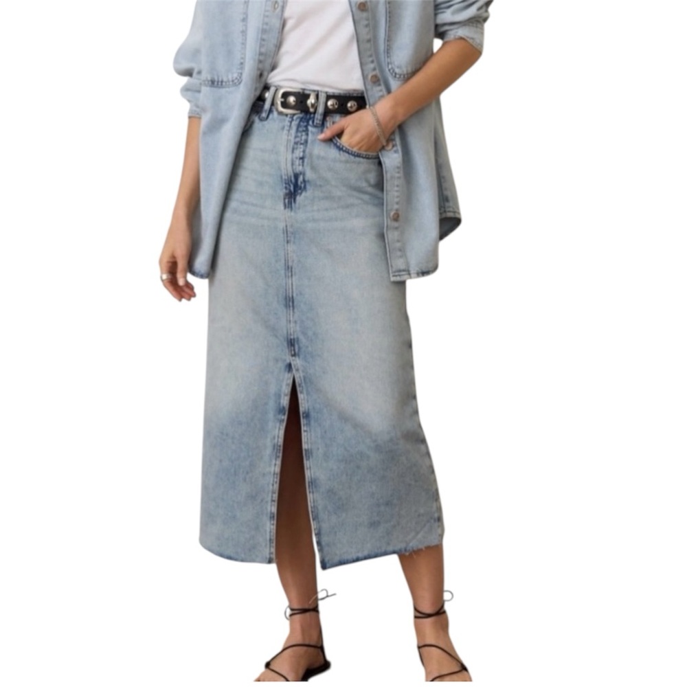 Marine Layer Women's Fawn‎ Denim Midi Skirt NWT